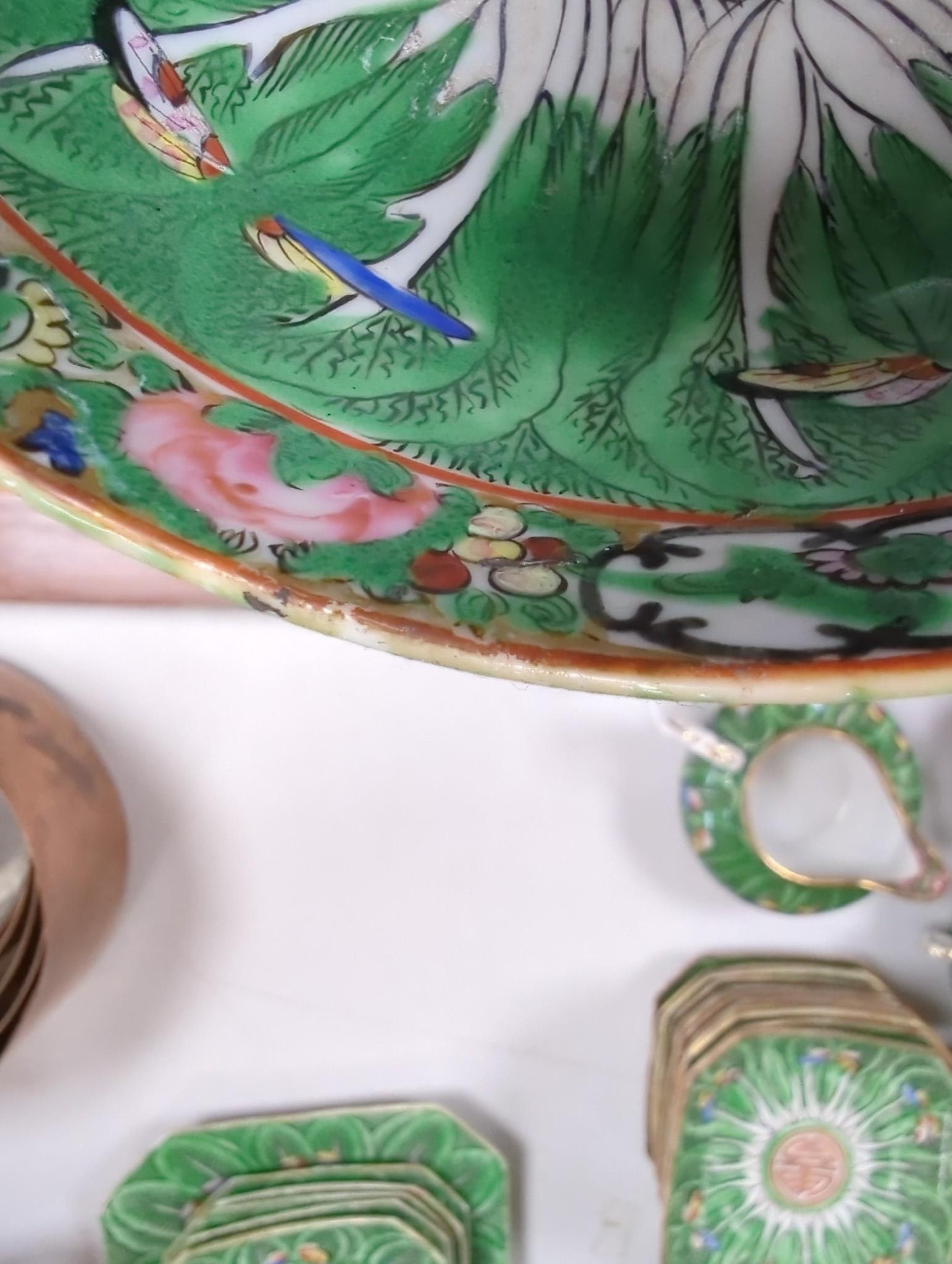 A Chinese pakchoi cabbage pattern set of tea cups and saucers, others similar, Republic period